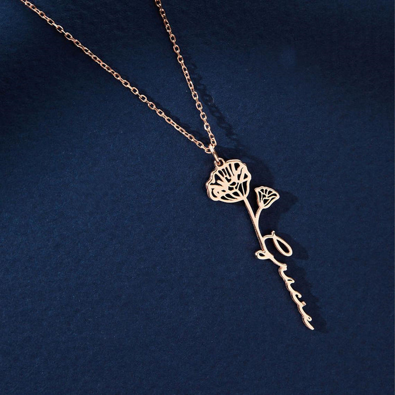 Custom name birth month flower Necklace