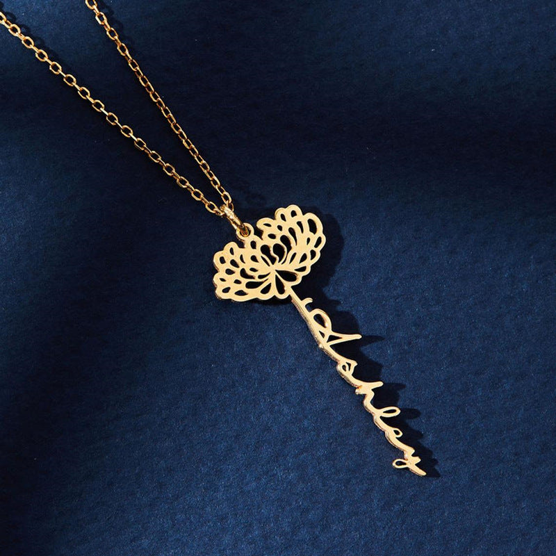 Custom name birth month flower Necklace