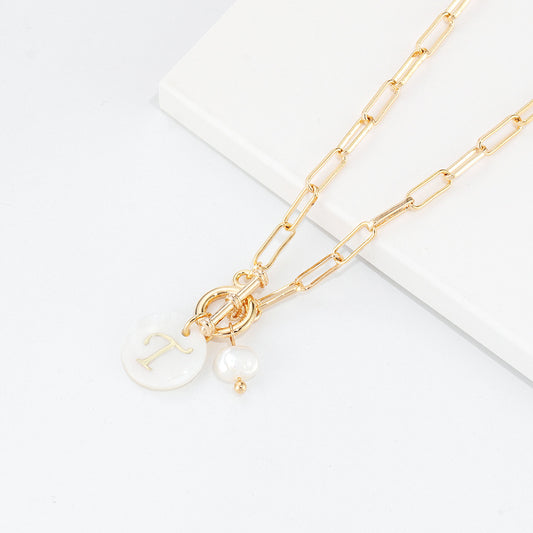 Toggle clasp initial pendant necklace