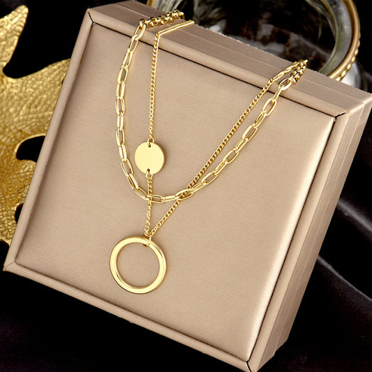 Chic circle pendant layer necklace